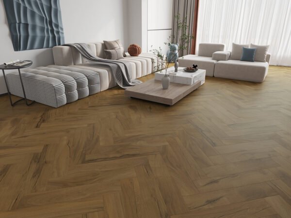 SPC / Rigid Core Vinyl Herringbone Click System Wood Line Wide Planks Dark Brown - Image 2