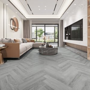 SPC / Rigid Core Vinyl Herringbone Click System Wood Line Wide Planks Mid - Oak Rich