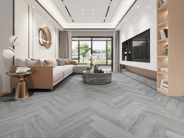 SPC / Rigid Core Vinyl Herringbone Click System Wood Line Wide Planks Mid - Oak Rich