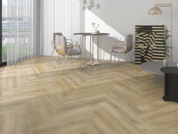 SPC / Rigid Core Vinyl Herringbone Click System Wood Line Wide Planks Mid - Oak Rich