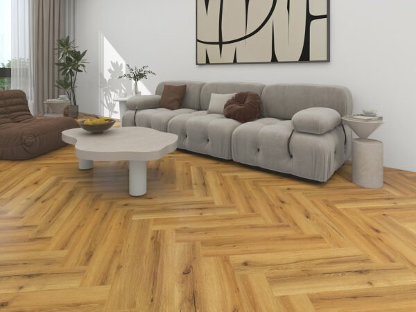 SPC / Rigid Core Vinyl Herringbone Click System Wood Line Wide Planks Mid - Oak Rich